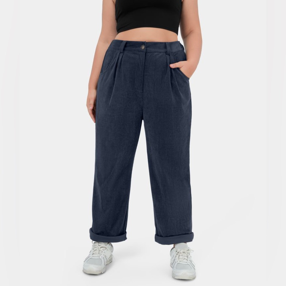NWT Halara Women's Mid Rise Button Side Pocket Corduroy Pants Black Size 3X